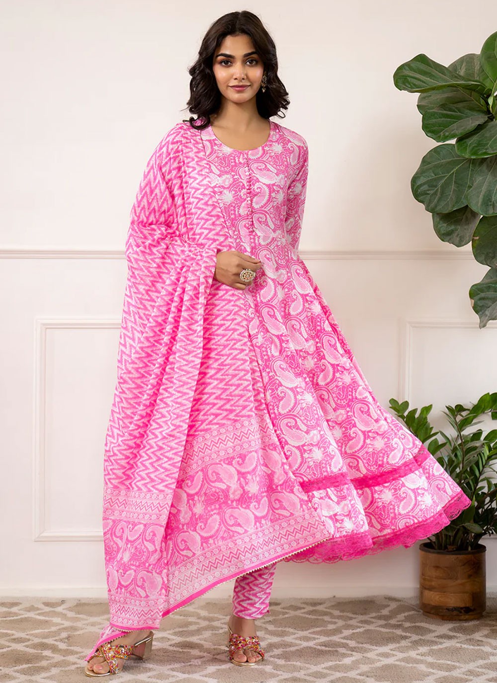 Salwar Suit Paisley Printed Pink Cotton T5734