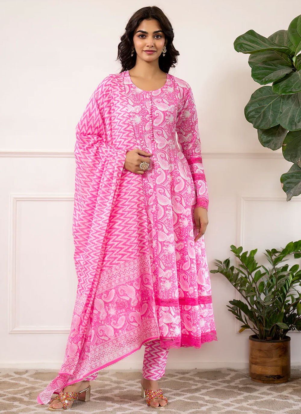 Salwar Suit Paisley Printed Pink Cotton T5734