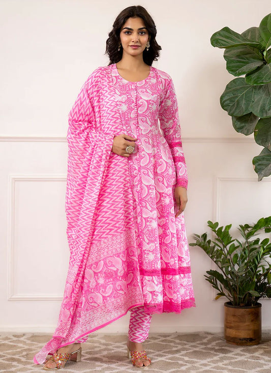 Salwar Suit Paisley Printed Pink Cotton T5734