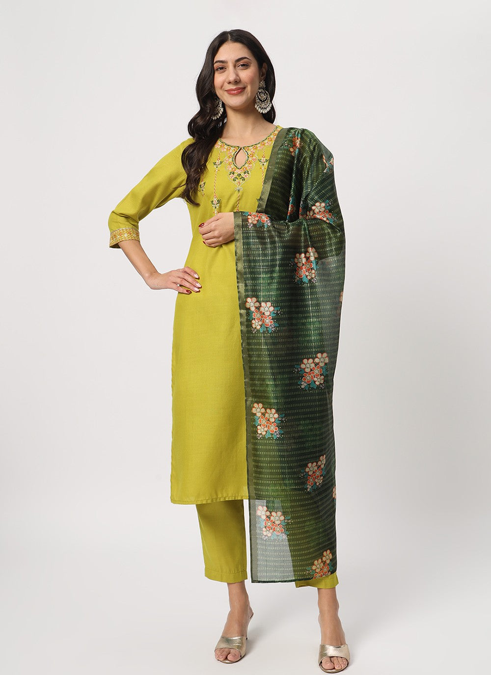 Embroidered Cotton Pant Style Suit - T4519