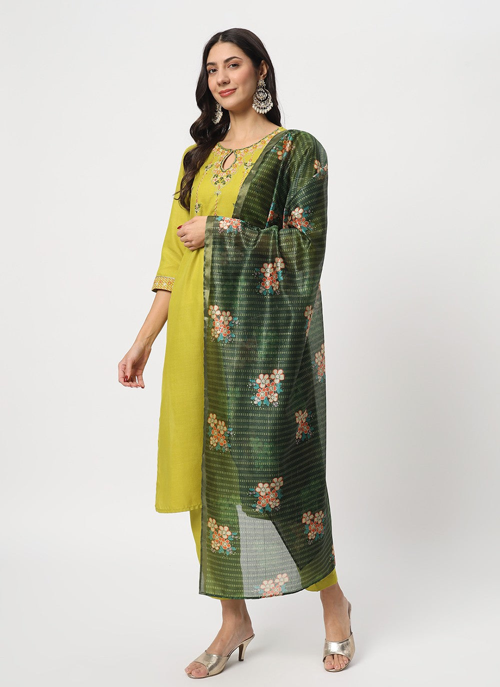 Embroidered Cotton Pant Style Suit - T4519