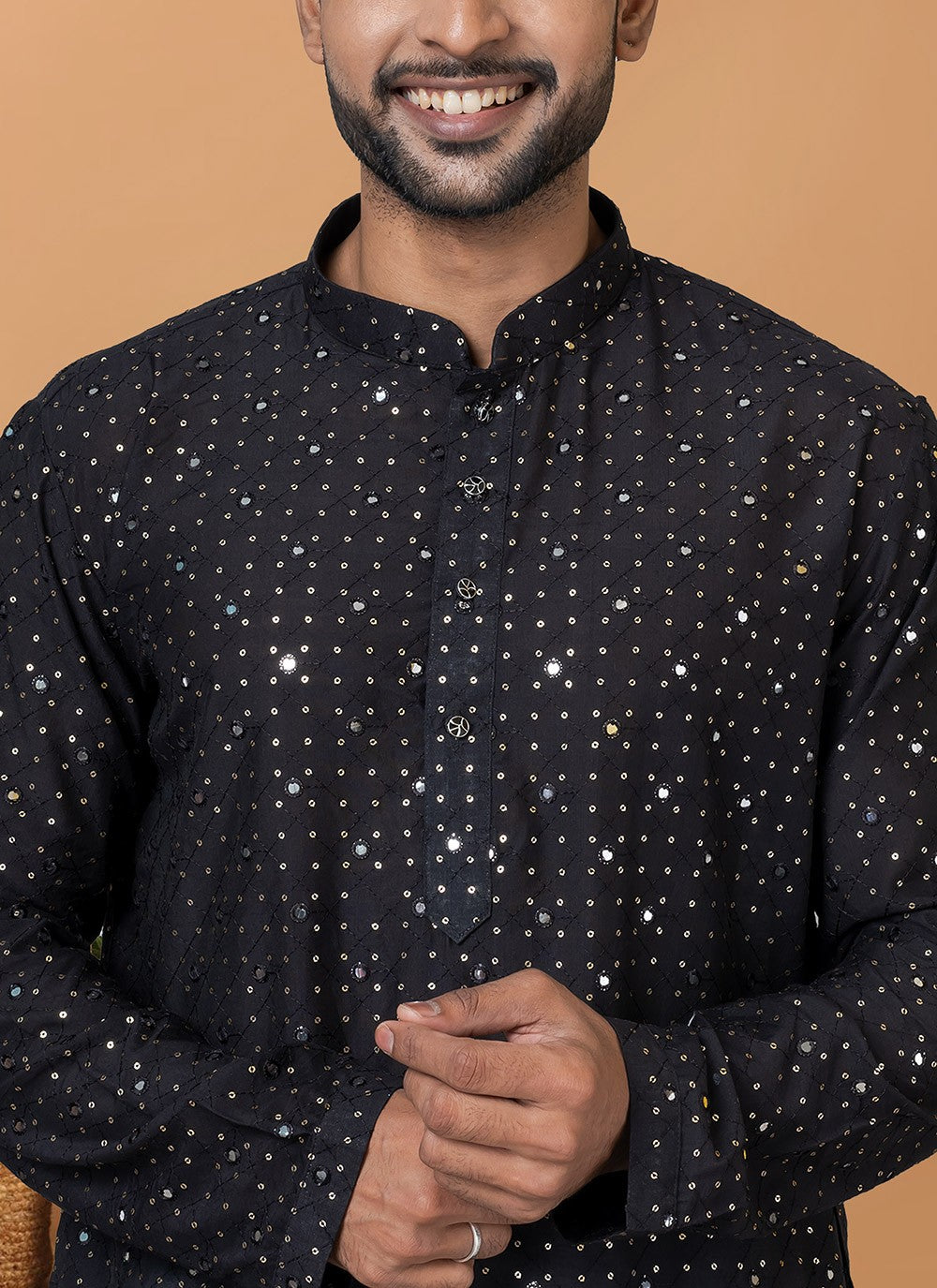Embroidered Cotton , Viscose Black Kurta Pyjama - M6251