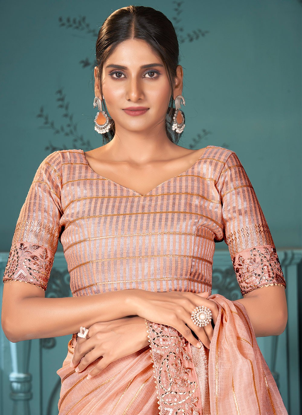 Classic Sequins Cotton , Linen Saree - S6818