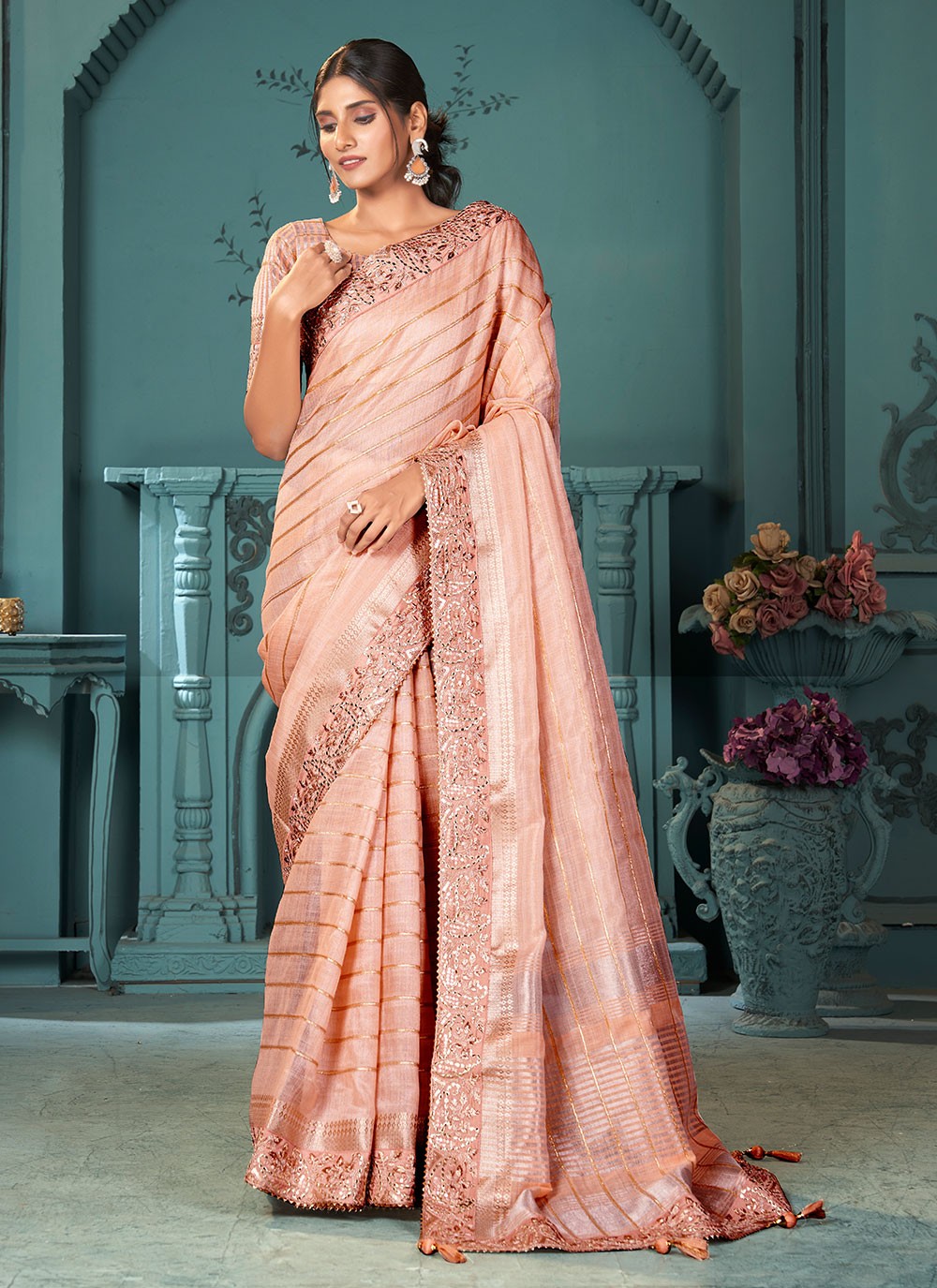 Classic Sequins Cotton , Linen Saree - S6818