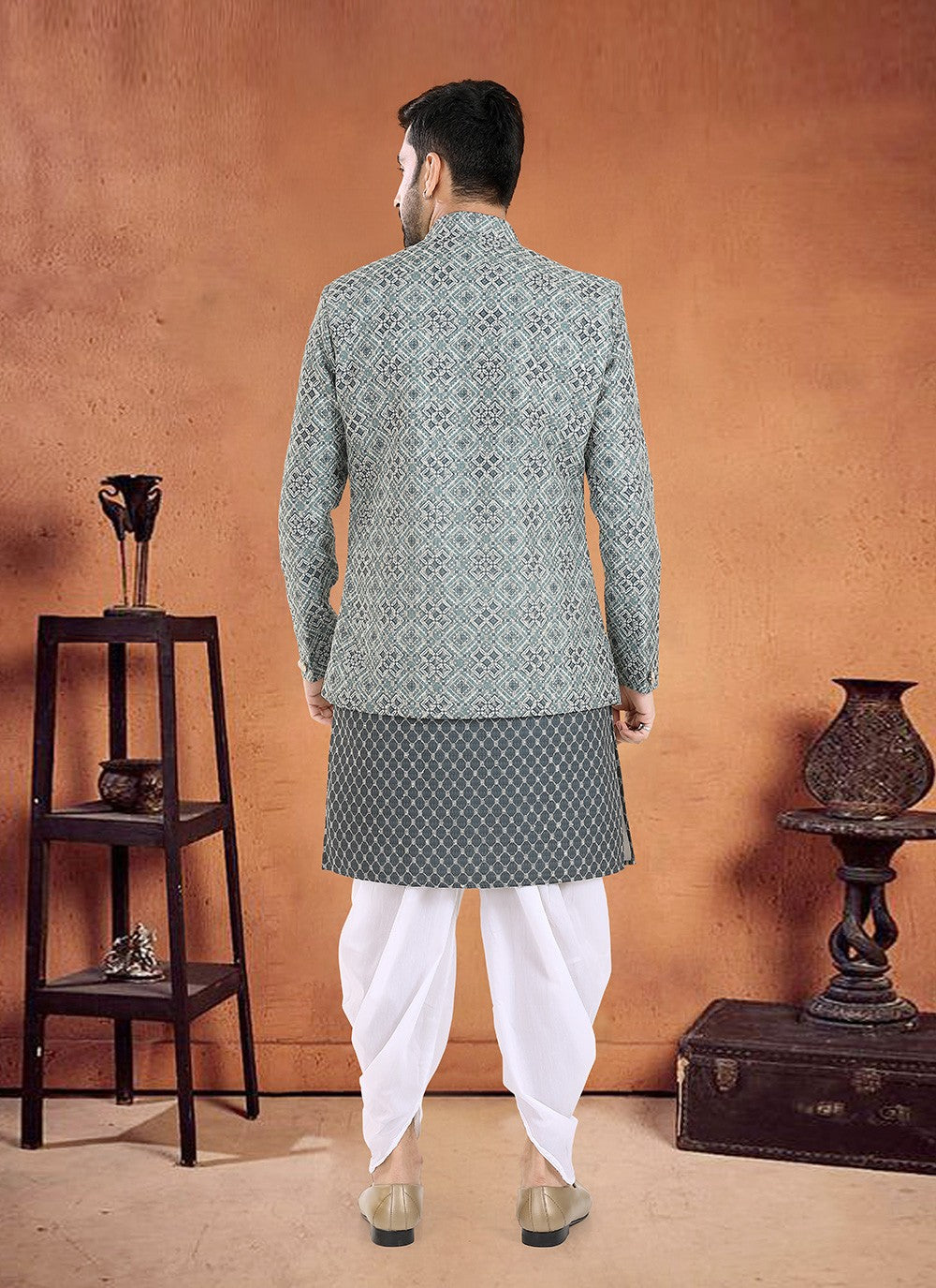 Embroidered Cotton Grey Sherwani - M8115