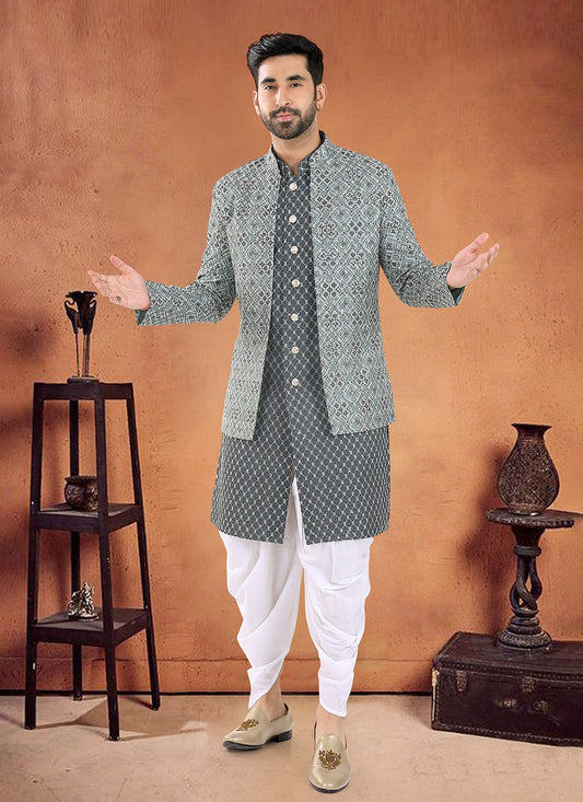Embroidered Cotton Grey Sherwani - M8115