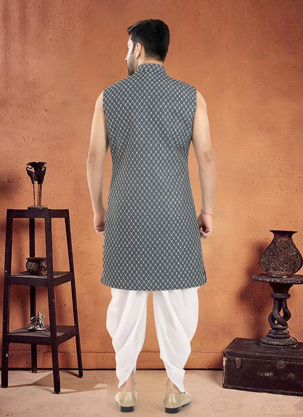Embroidered Cotton Grey Sherwani - M8115