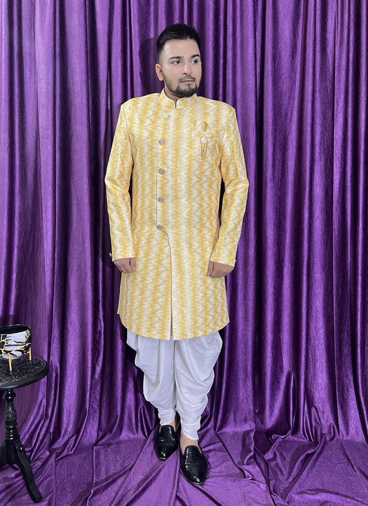 Embroidered Cotton Yellow Indo Western - M5671