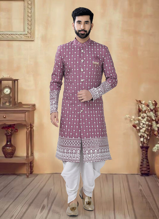 Embroidered Cotton Pink Sherwani - M8528