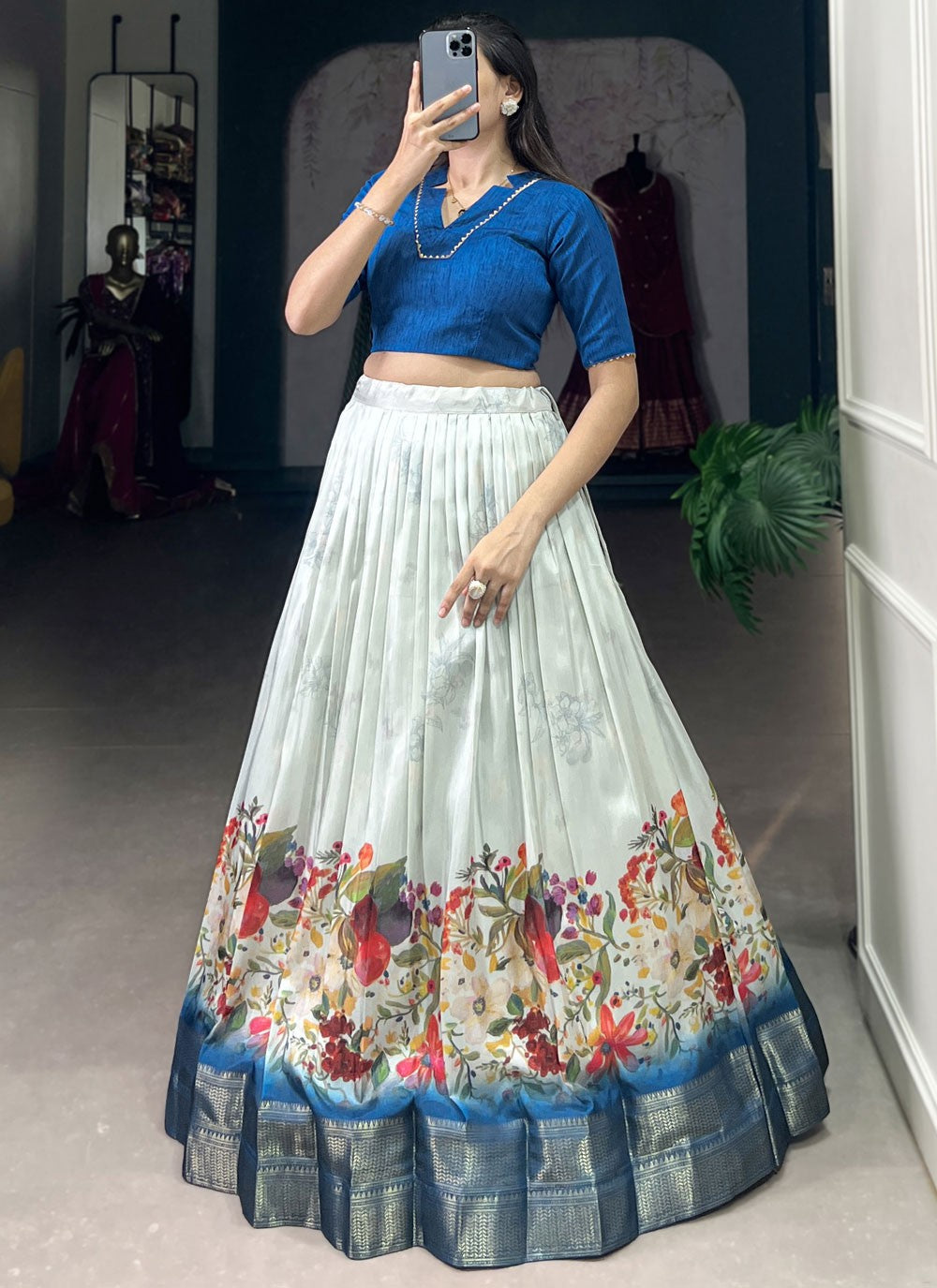 Border Work Cotton Silk A - Line Lehenga - L2870