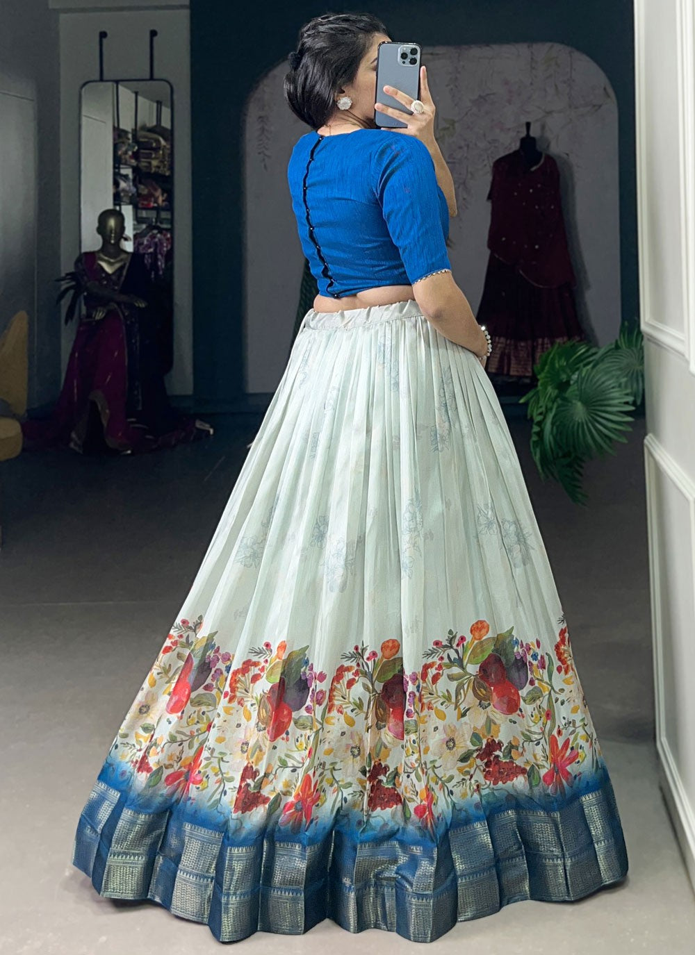 Border Work Cotton Silk A - Line Lehenga - L2870