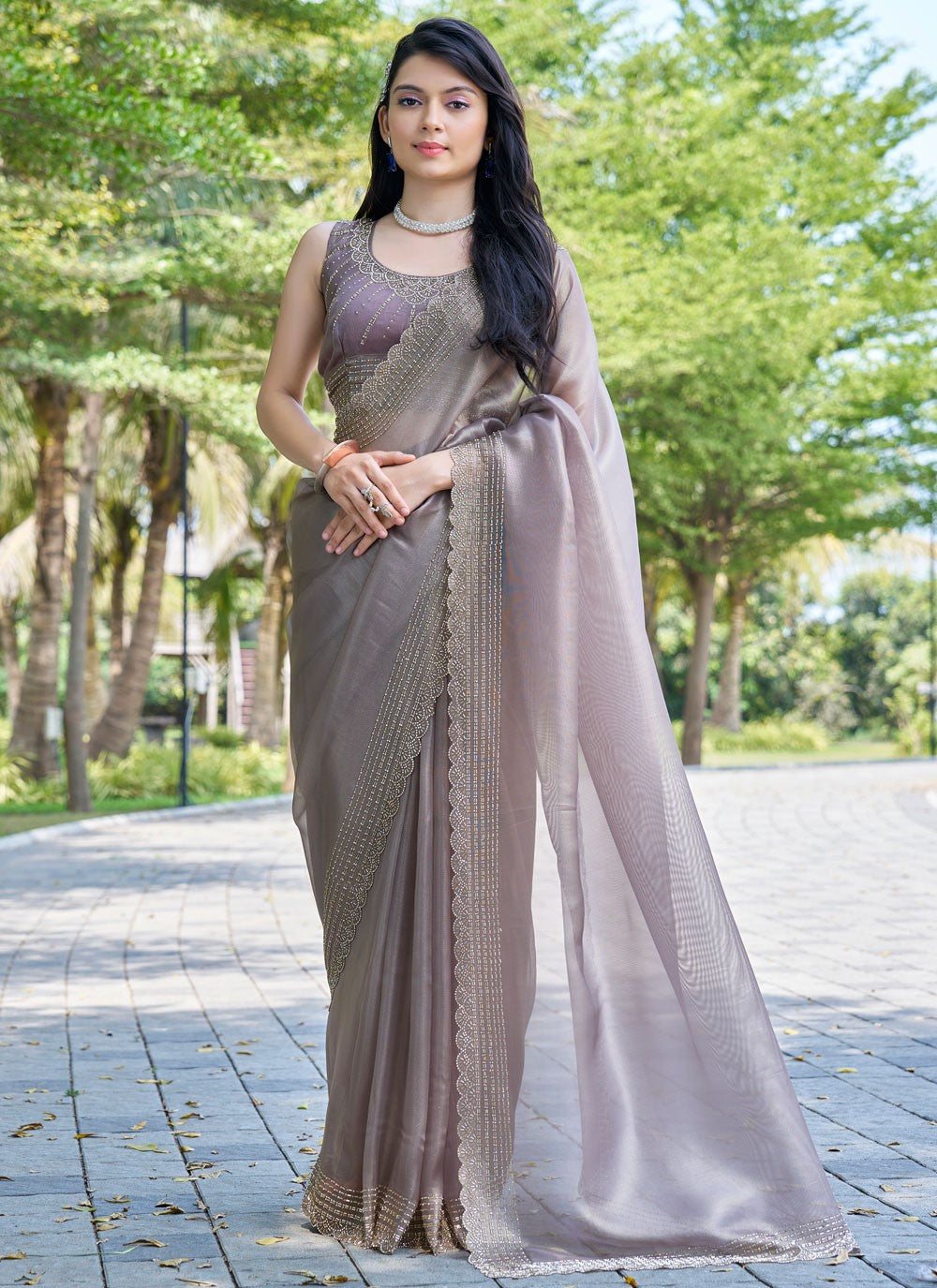 Beads, Cutdana, Swarovski Cotton Silk Saree - S11617