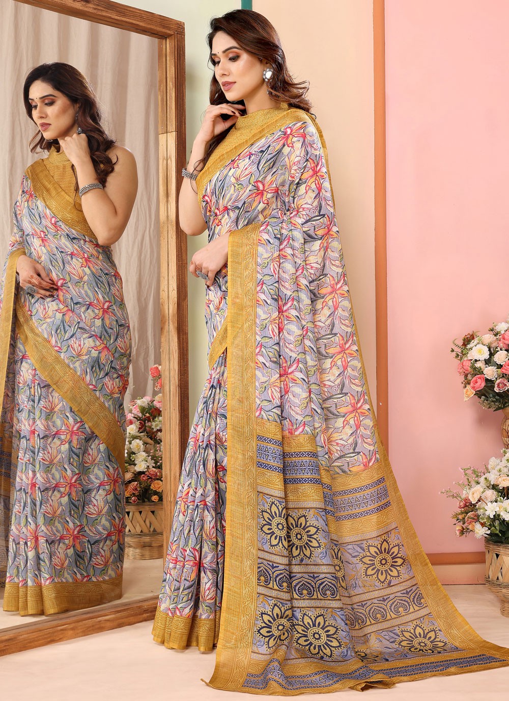 Classic Border Work Net Saree - S7540