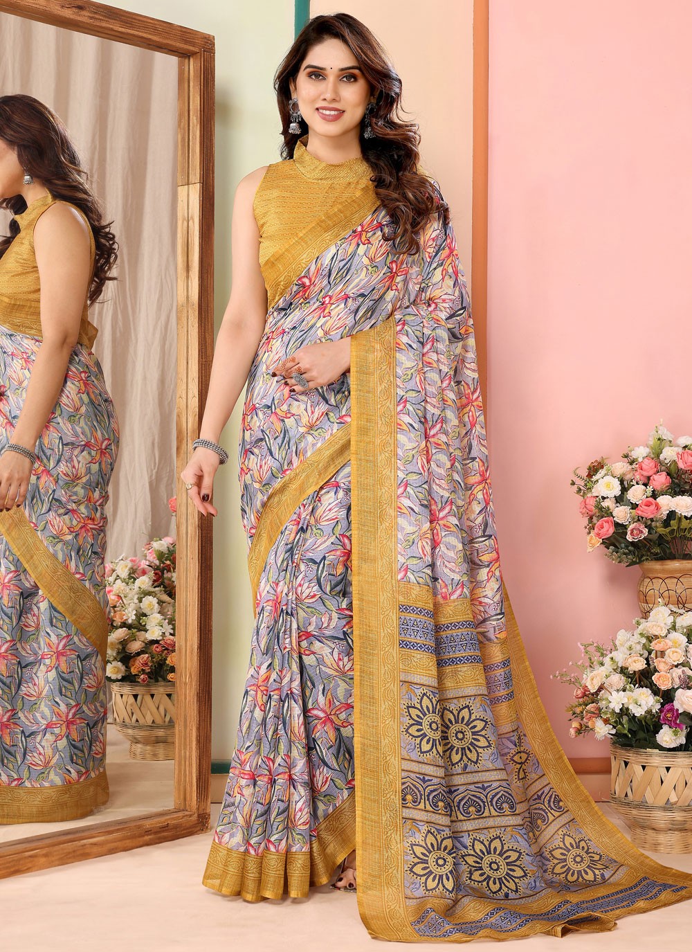 Classic Border Work Net Saree - S7540