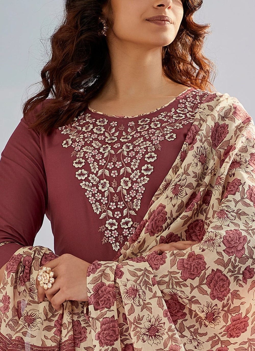 Embroidered Cotton Silk Pant Style Suit - T4737