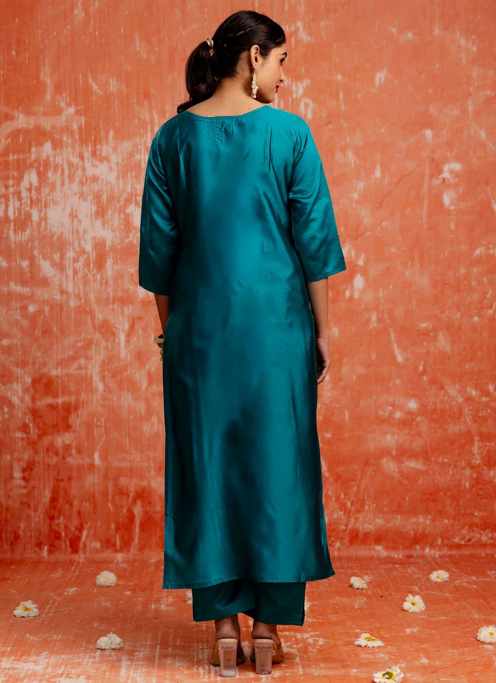 Jacquard Work Cotton Silk Firozi Salwar Suit T6151