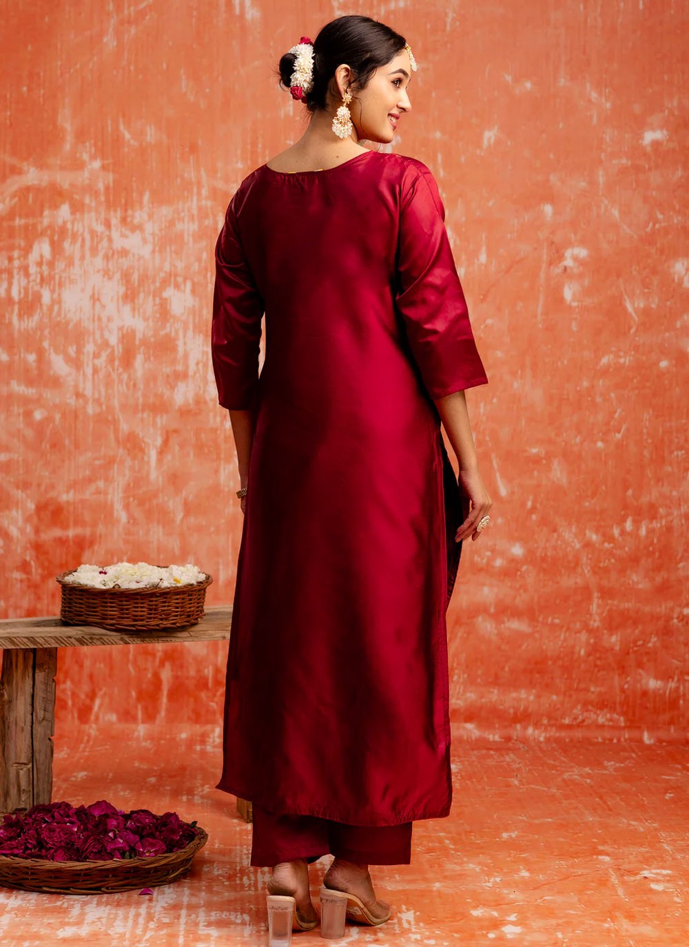 Jacquard Work Cotton Silk Maroon Salwar Suit T6149