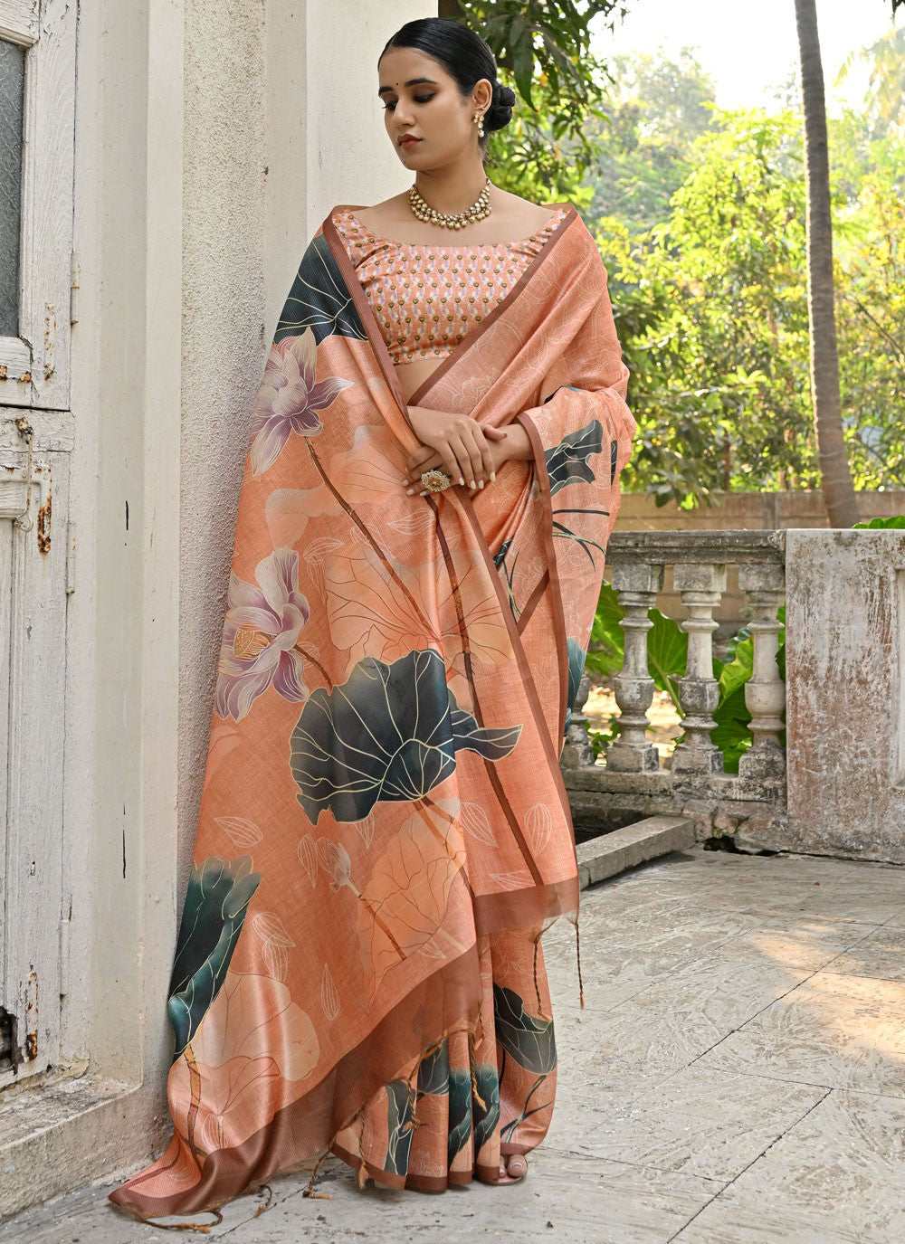 Classic Floral Printed Cotton Silk Saree - S6495