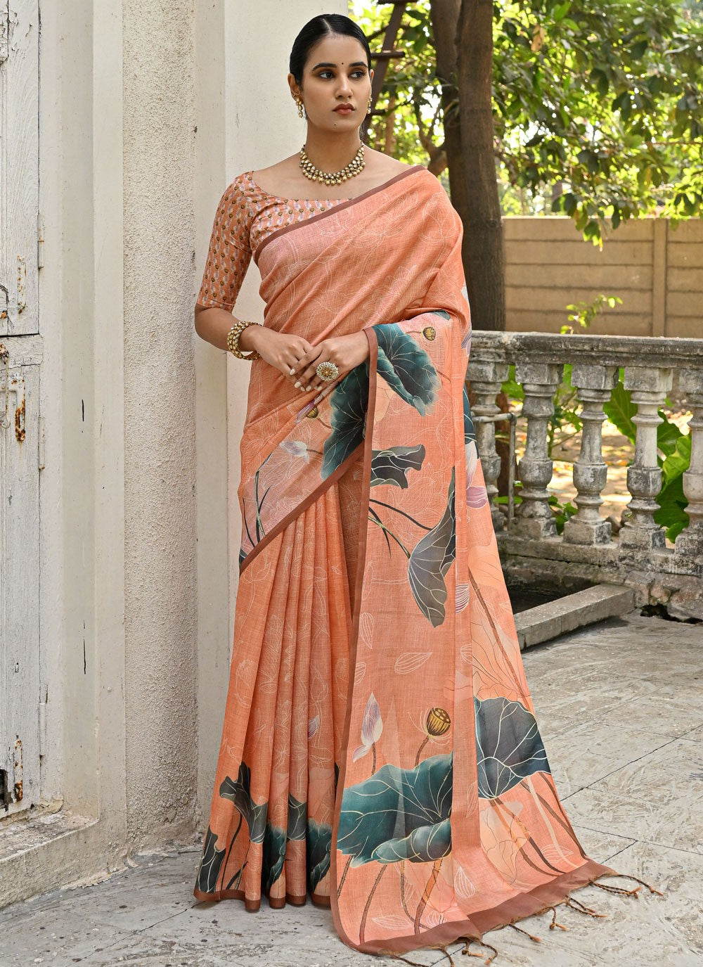 Classic Floral Printed Cotton Silk Saree - S6495