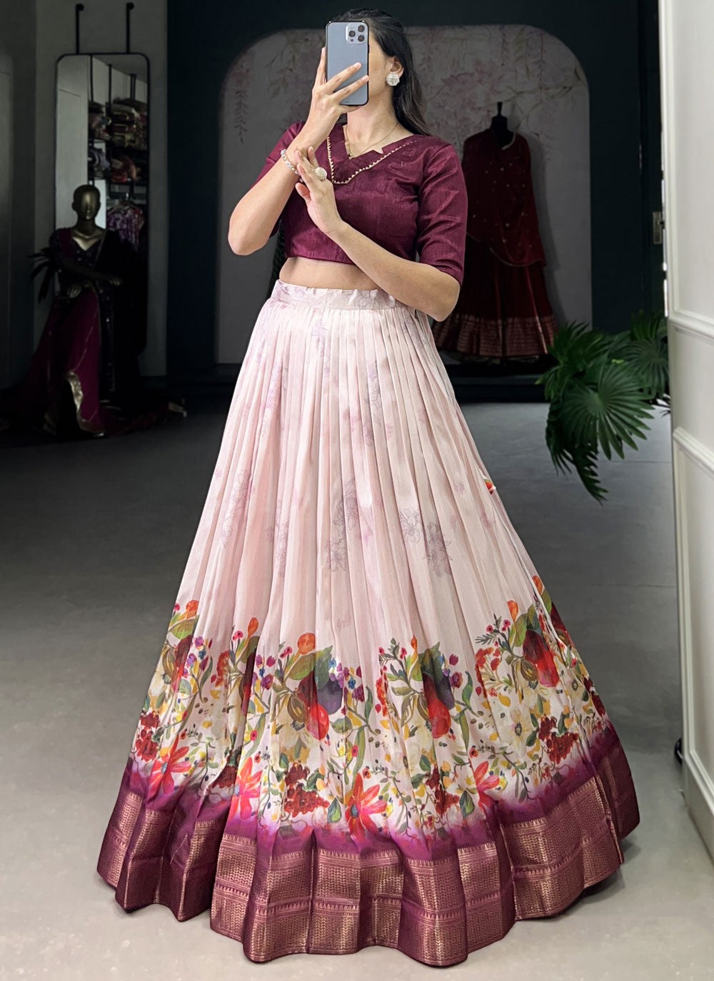 Border Work Cotton Silk A - Line Lehenga - L2870