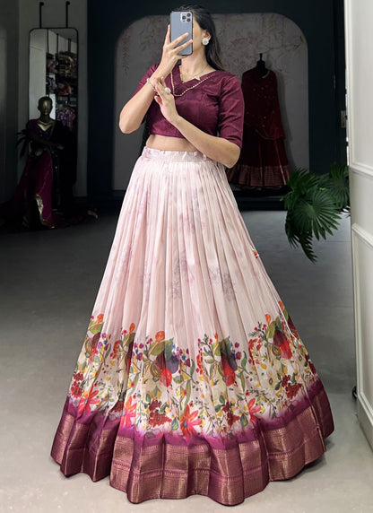 Border Work Cotton Silk A - Line Lehenga - L2870
