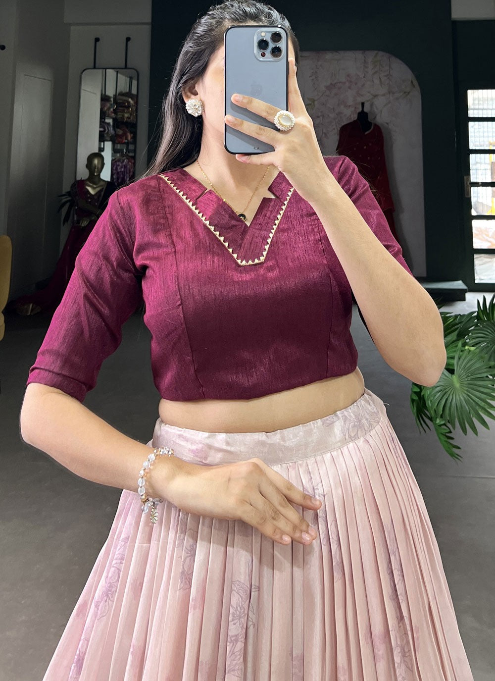 Border Work Cotton Silk A - Line Lehenga - L2870