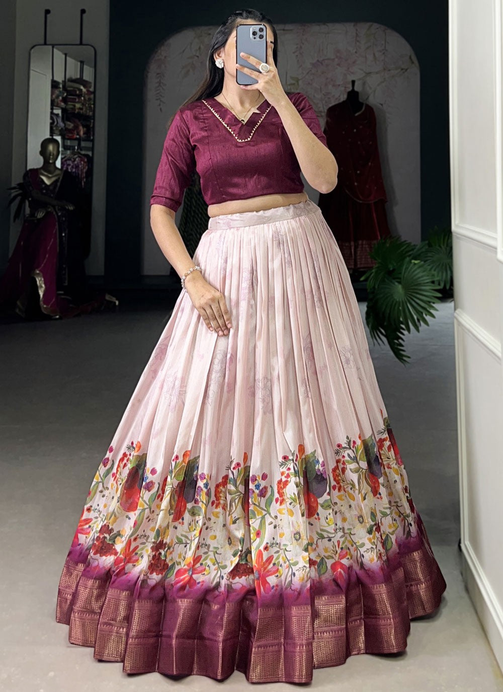 Border Work Cotton Silk A - Line Lehenga - L2870