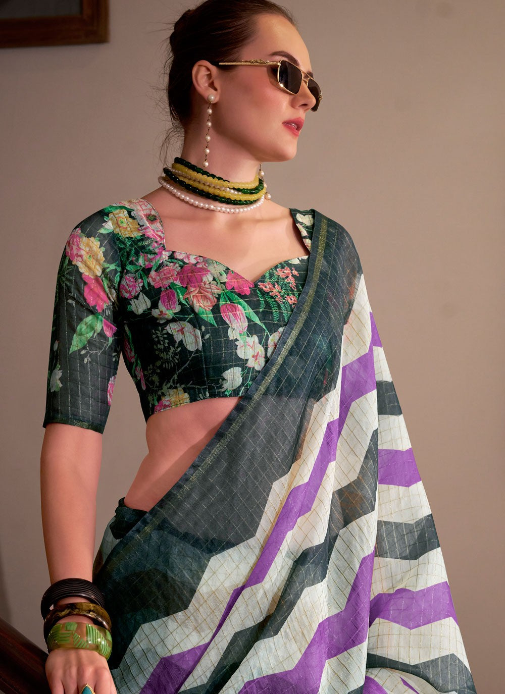 Strips Cotton Silk Black Saree S14777