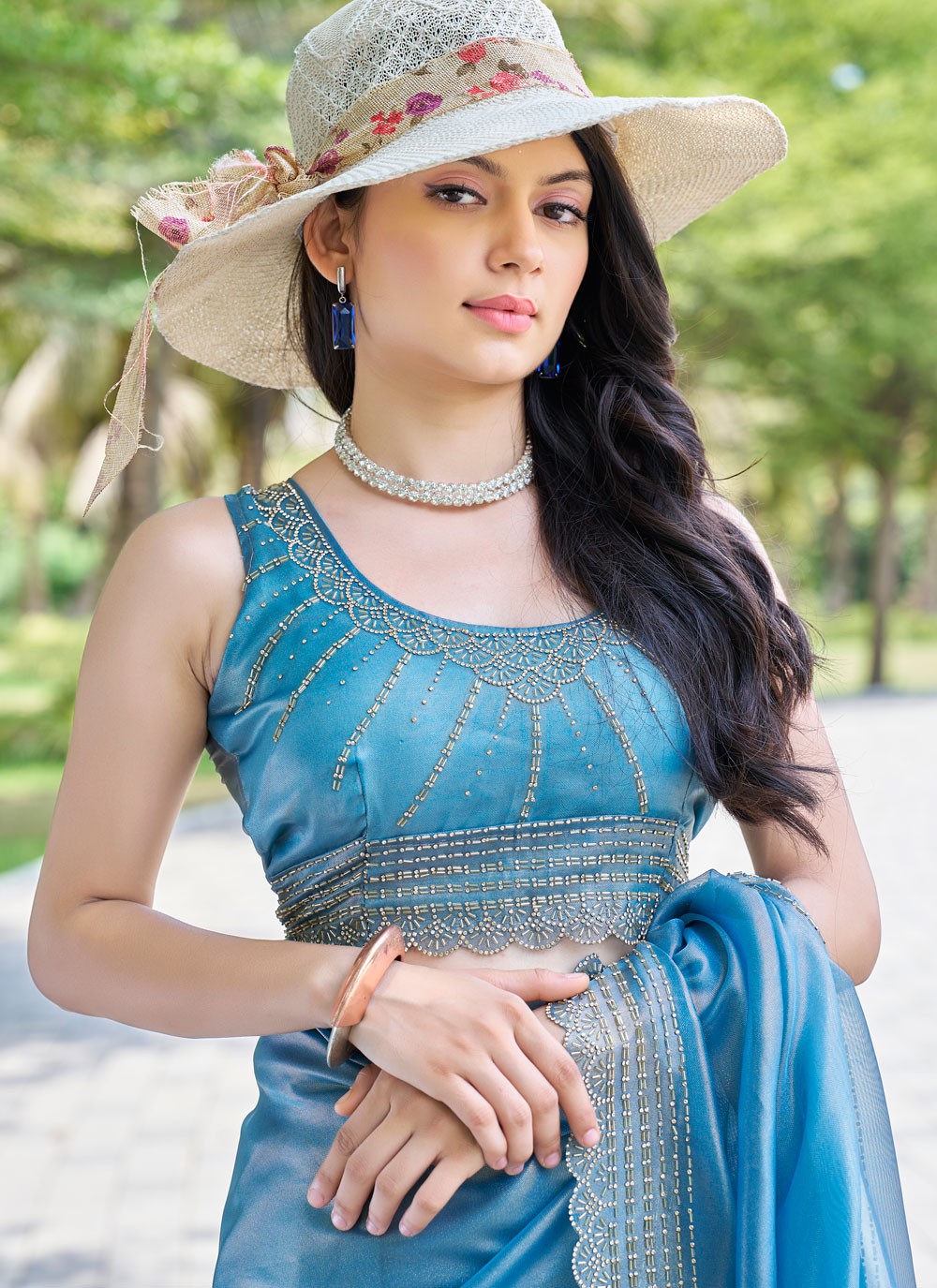 Beads, Cutdana, Swarovski Cotton Silk Saree - S11617