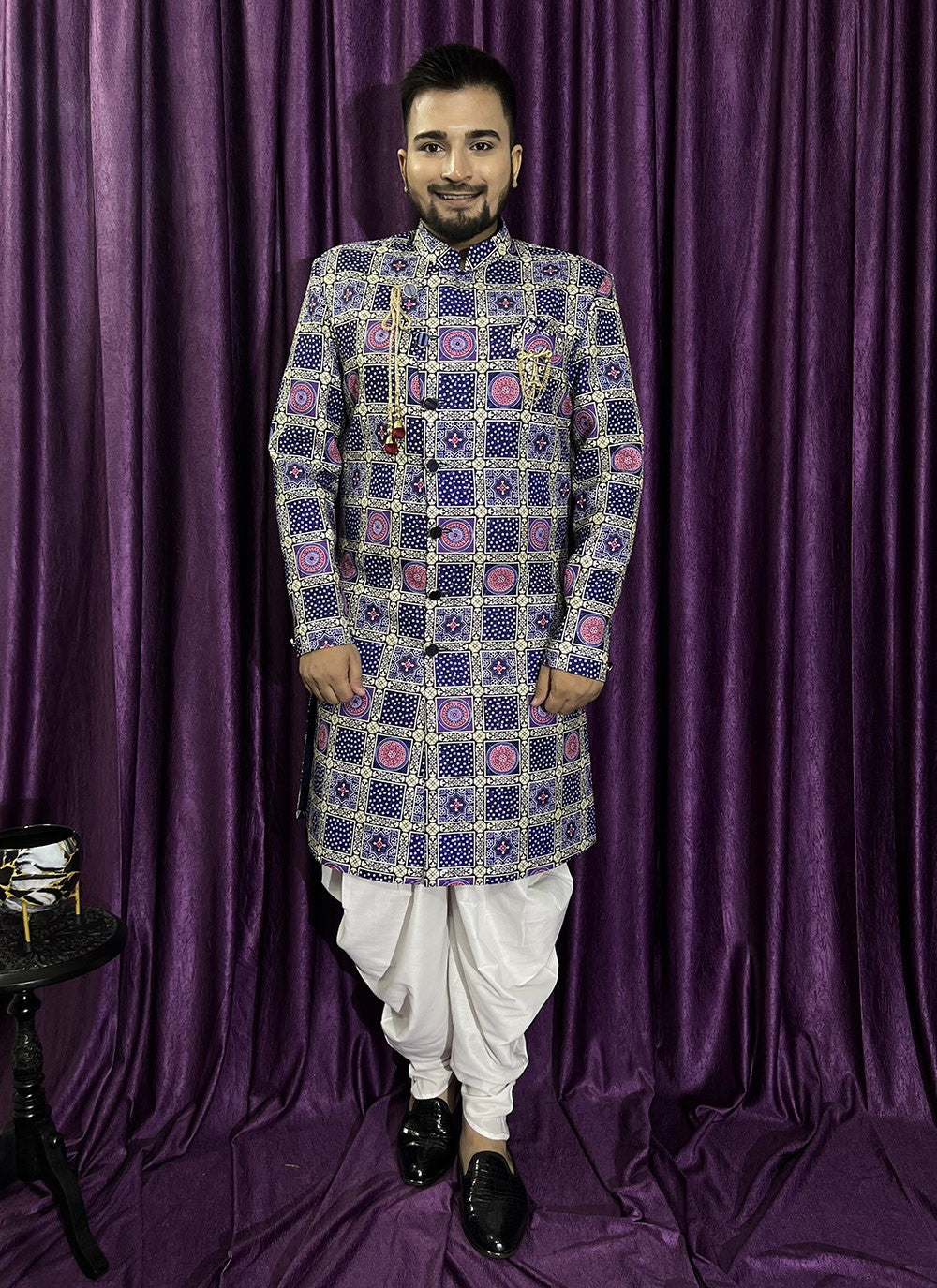 Embroidered Cotton Blue Indo Western - M5672