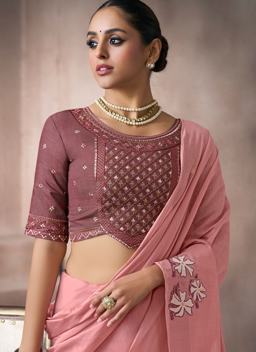 Pink Cotton Traditional Saree Fancy Work S19861