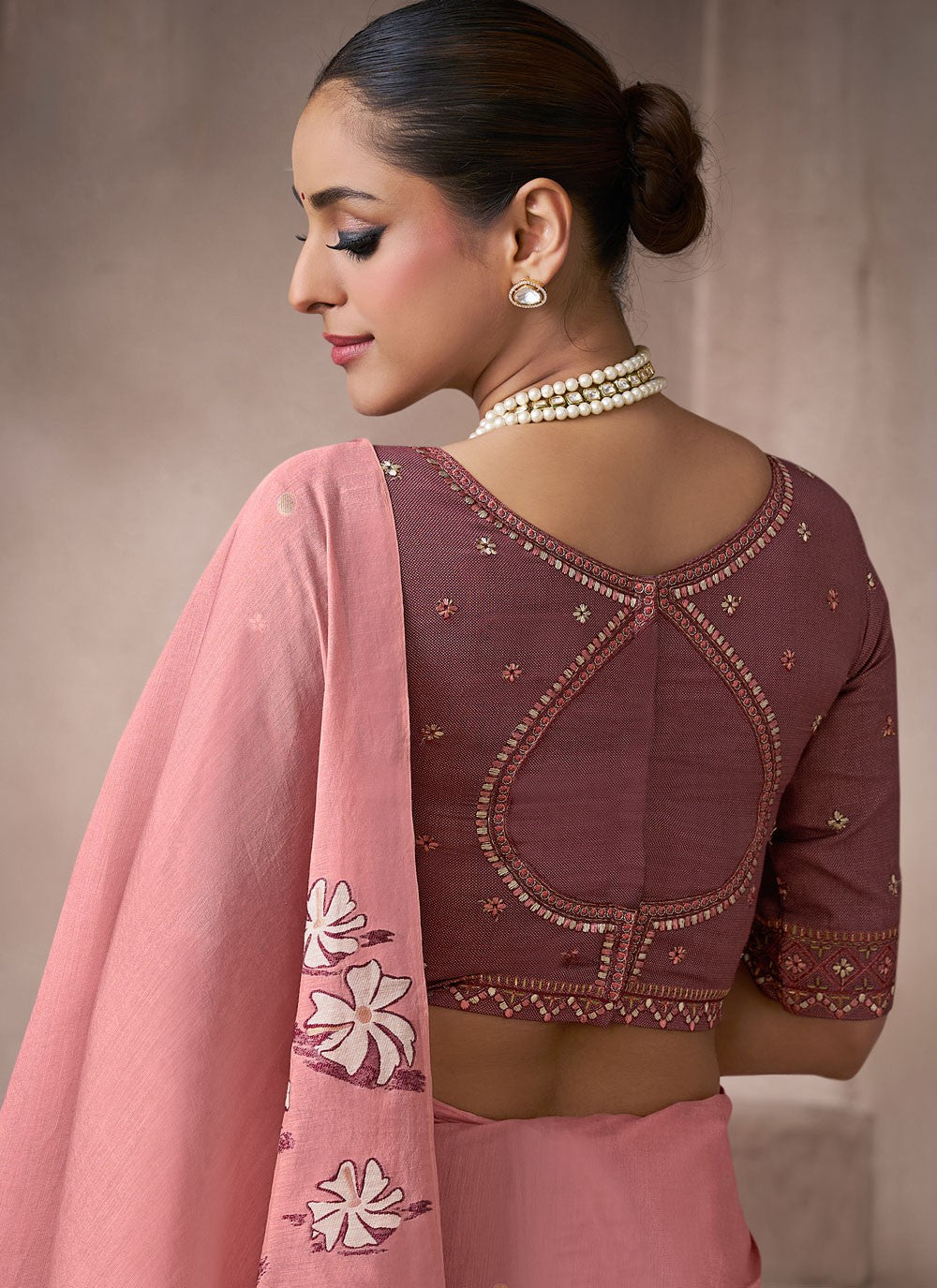 Pink Cotton Traditional Saree Fancy Work S19861