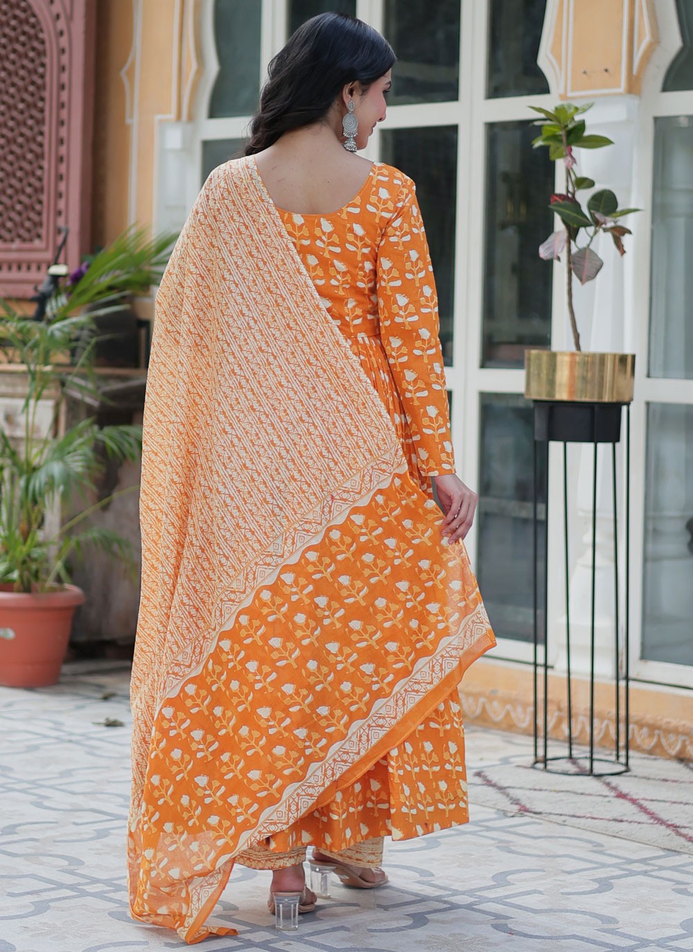 Printed Cotton Orange Salwar Suit T6462