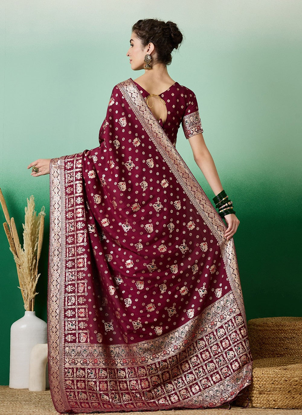 Traditional Jacquard Work Cotton Saree - S6968
