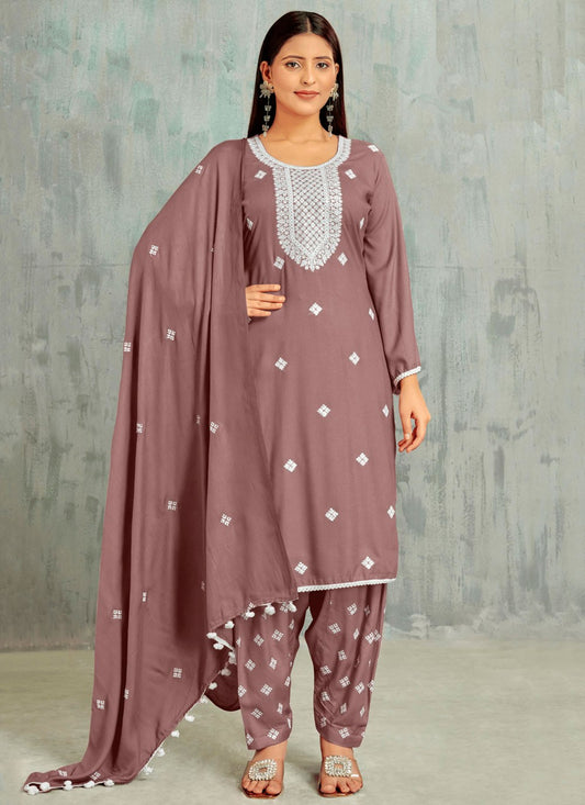 Salwar Suit Embroidered Brown Cotton T5248