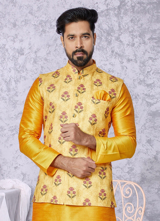 Digital Print Cotton Yellow Nehru Jackets - M7398