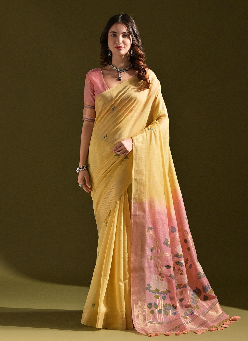 Trendy Saree Weaving Zari Yellow Cotton Saree S13334