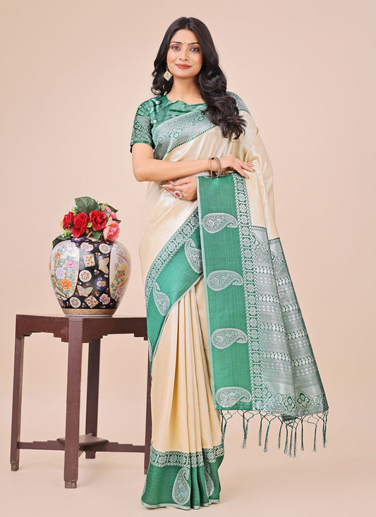 Woven Cotton Cream Trendy Saree S15178