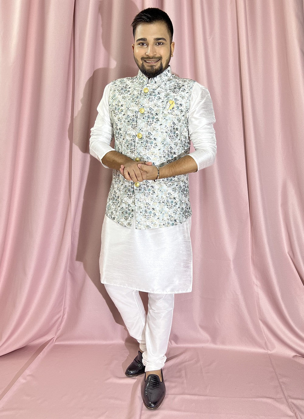 Embroidered Rayon, Silk Cream, White Kurta Payjama With Jacket - M5892