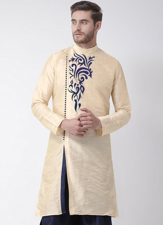 Embroidered Art Dupion Silk Cream Angrakha - M3506