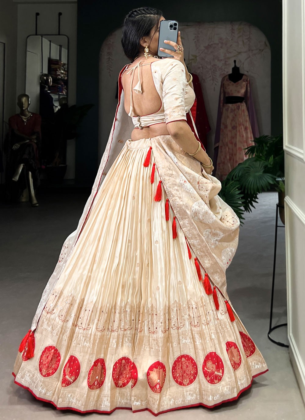 Beads Shimmer Cream A - Line Lehenga  L3770