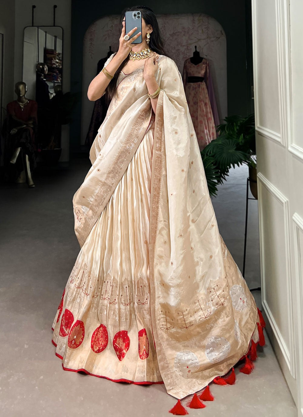 Beads Shimmer Cream A - Line Lehenga  L3770