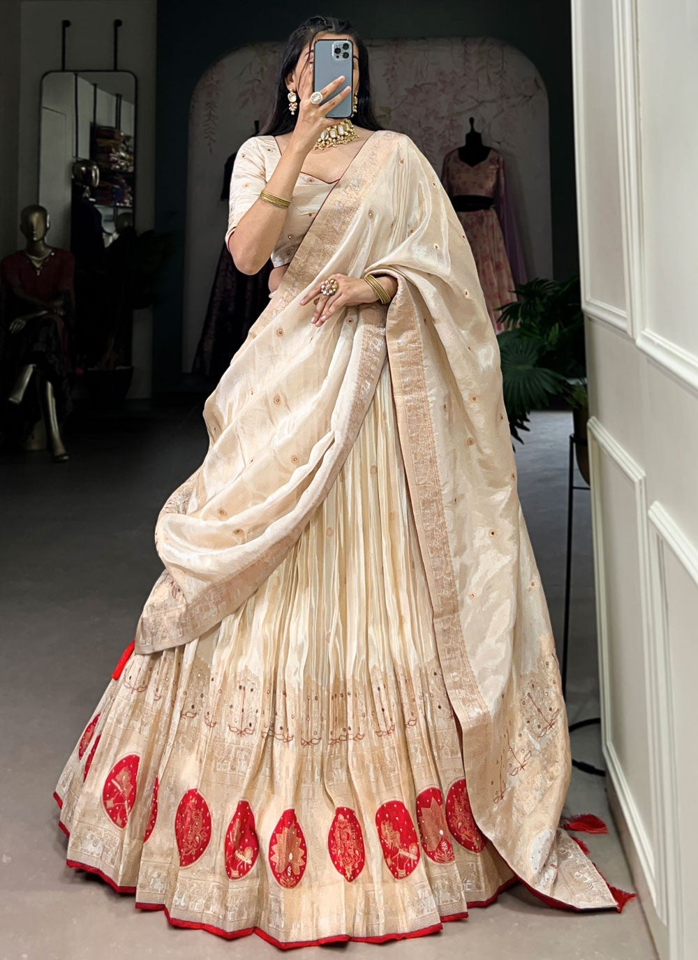 Beads Shimmer Cream A - Line Lehenga  L3770