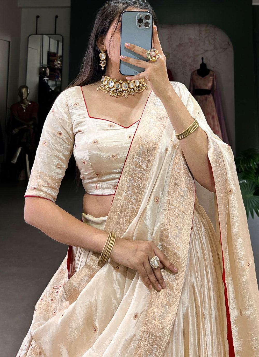 Beads Shimmer Cream A - Line Lehenga  L3770