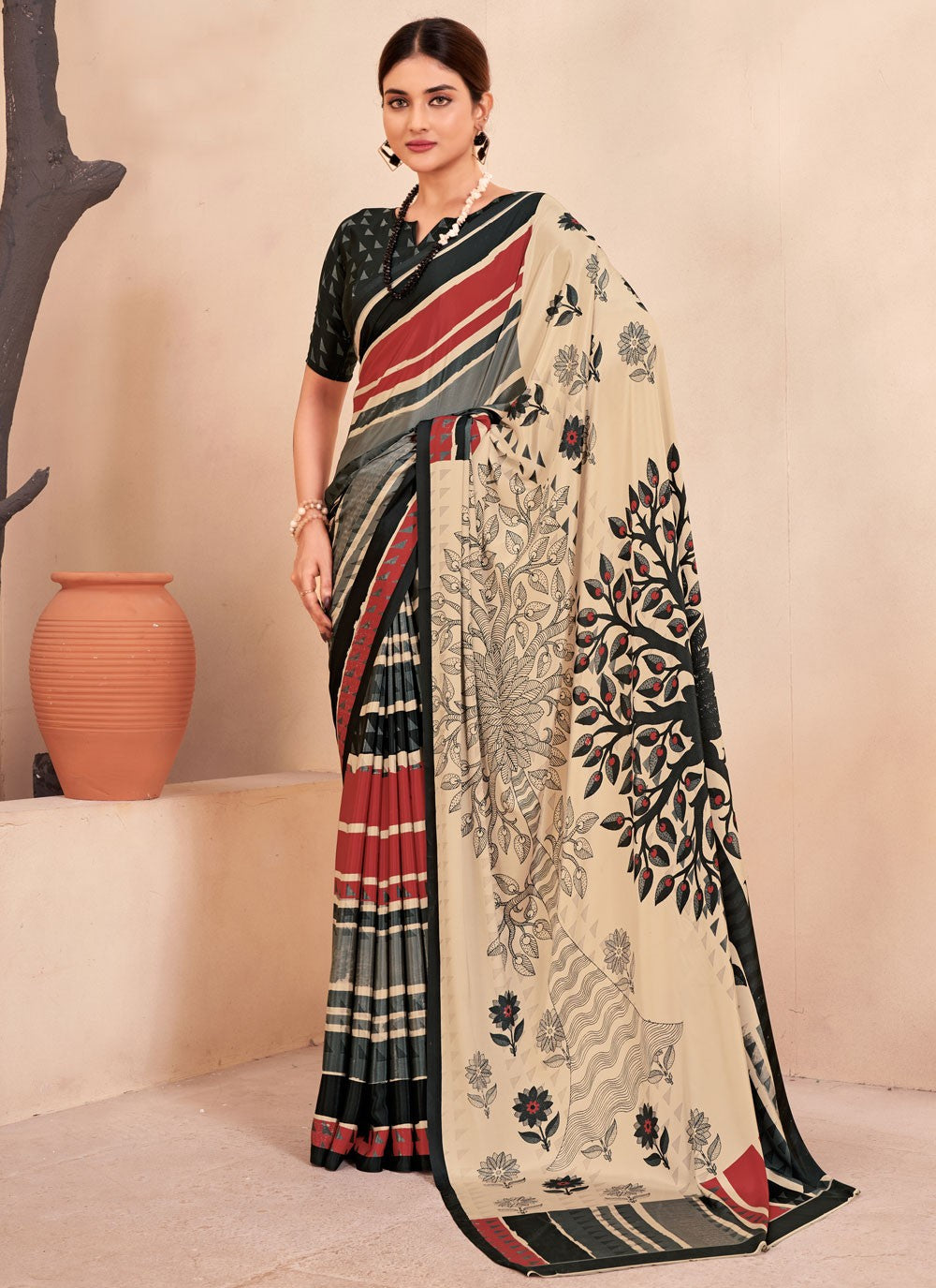 Classic Digital Print Crepe Silk Saree - S7514