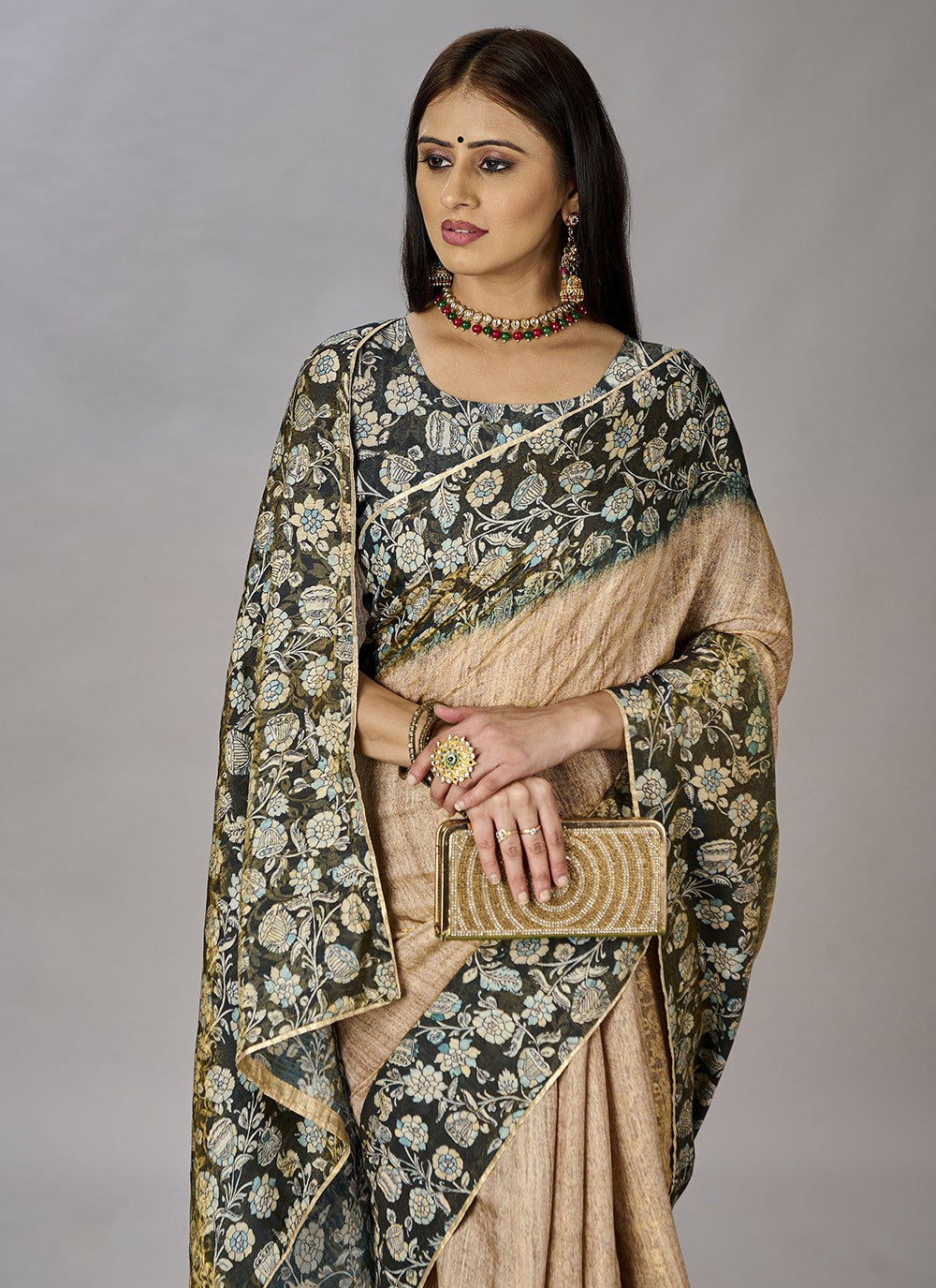 Classic Digital Print Jacquard Silk Saree - S3384