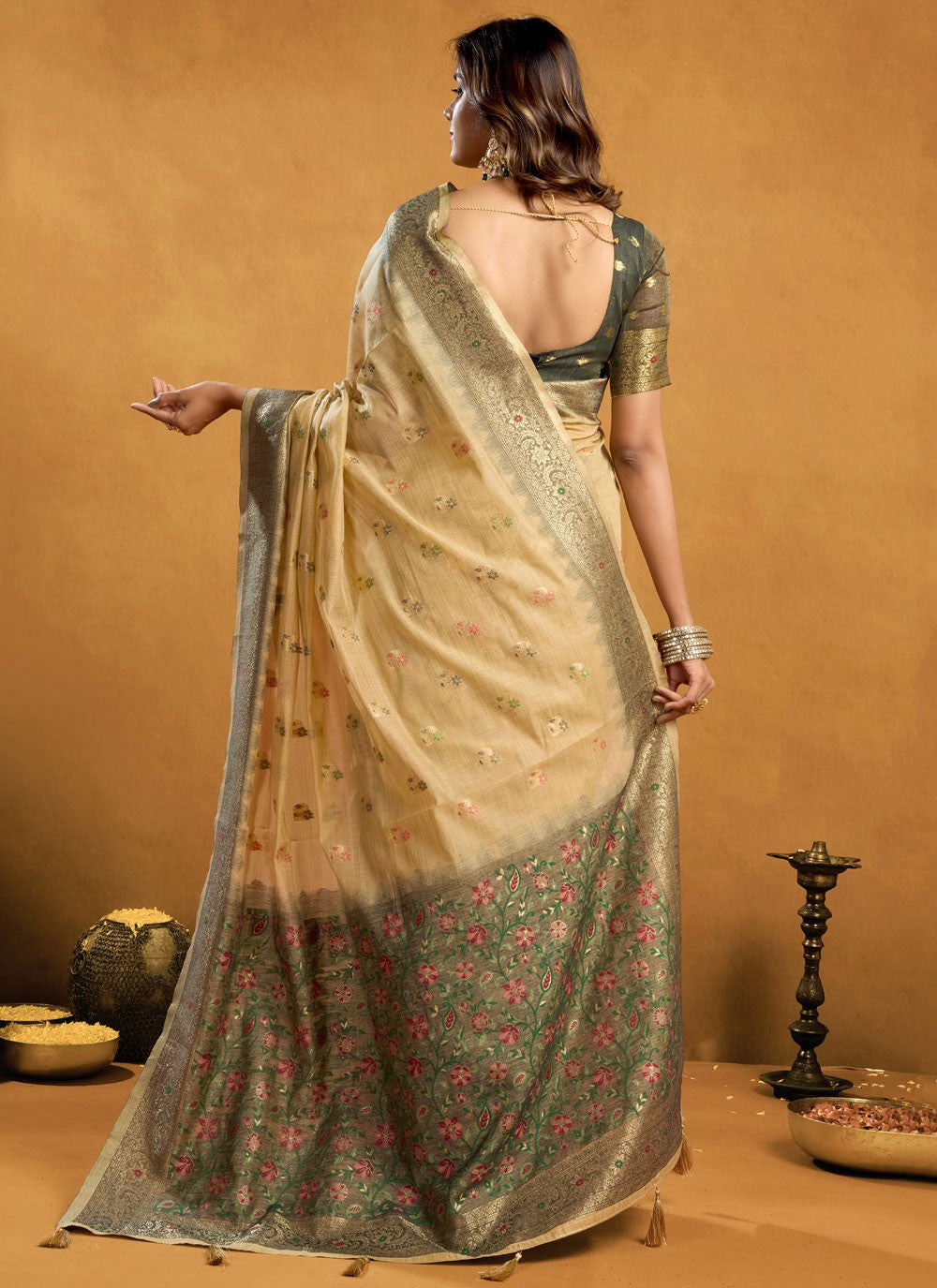 Cream Cotton Trendy Saree Weaving Zari, Zari S17308