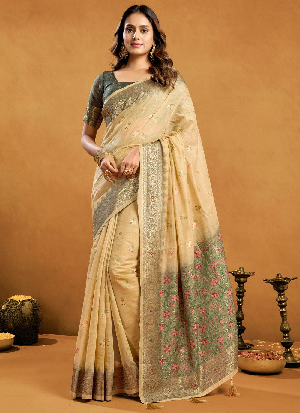 Cream Cotton Trendy Saree Weaving Zari, Zari S17308