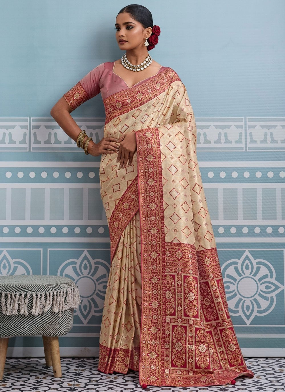 Cream Kanjivaram Silk Trendy Saree Weaving Zari S19819
