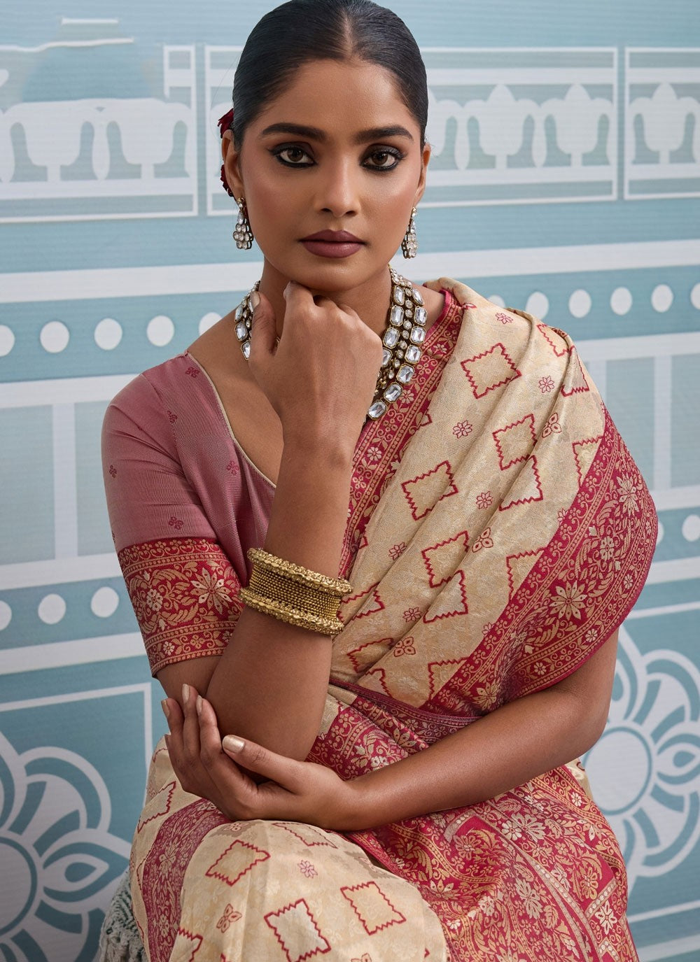 Cream Kanjivaram Silk Trendy Saree Weaving Zari S19819